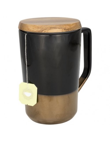 Tasse en céramique pour café et thé Tahoe avec couvercle en bois
