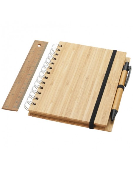 Set bloc notes format B6 en bambou avec stylo et regle Franklin