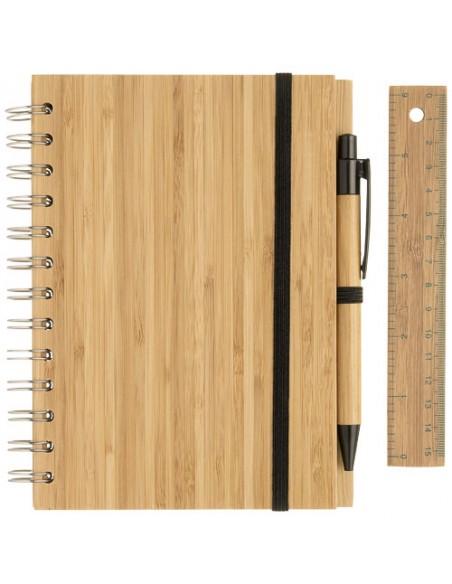 Set bloc notes format B6 en bambou avec stylo et regle Franklin